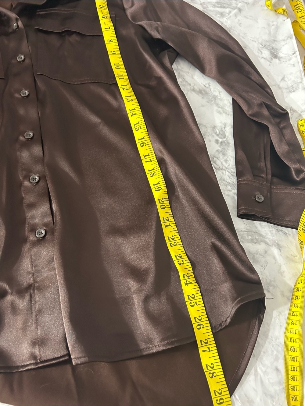 Simply Vera Vera Wang Brown Satin Button-Down Shirt Sz S - Picture 5 of 8
